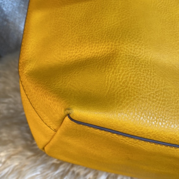 Reversible leather handbag Vegan purse Floral Print Dandelion Mustard Gold - Picture 7 of 10